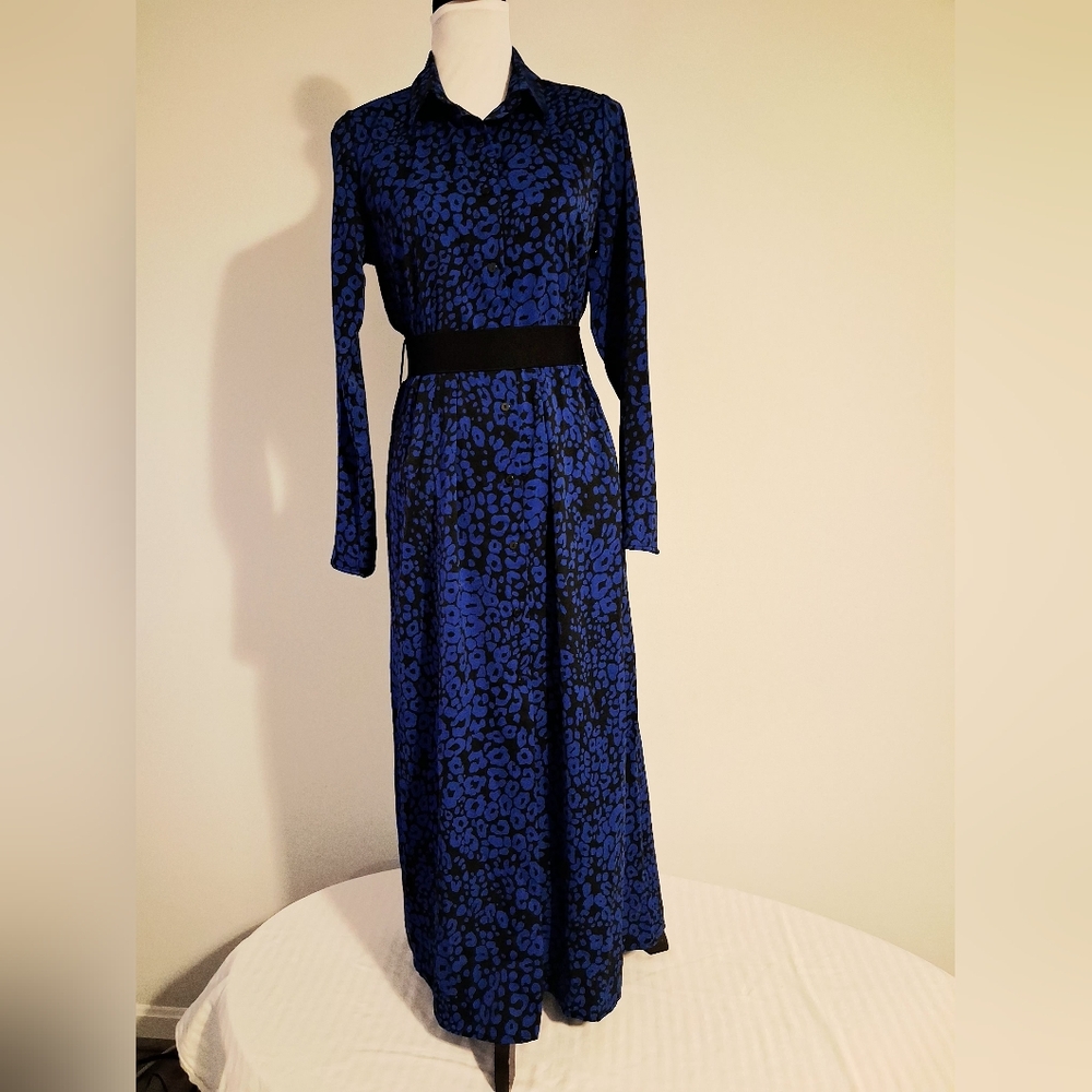 Black And Blue Long Sleeve Dress Size Small - Picture 2 of 10